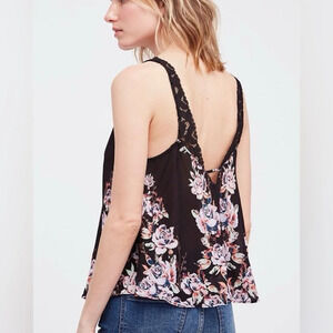Intimately Free People Morning Rose Cami Black Floral Lace Tank Top Size XS